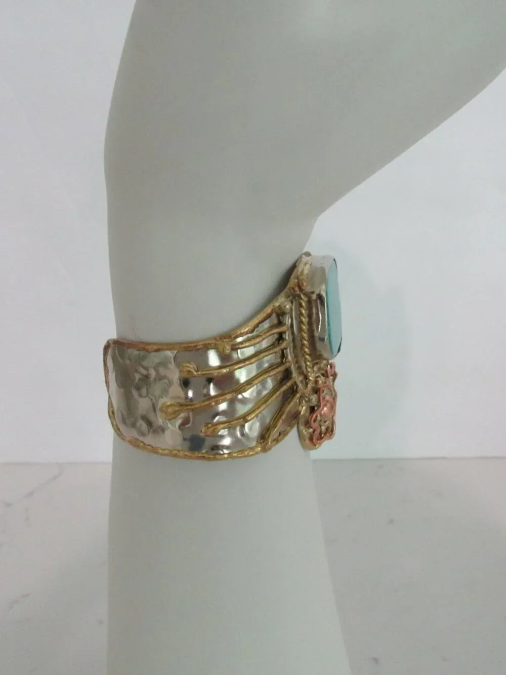 NEW Brutalist Mixed Metal Wrist Turquoise Cuff